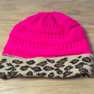 HEIMISH USA Pink and Leopard Knit Beanie